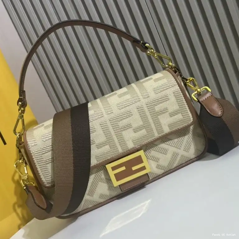 Cheap HOT Canvas Bag Beige FF Fendi In Medium Motif Baguette 0613